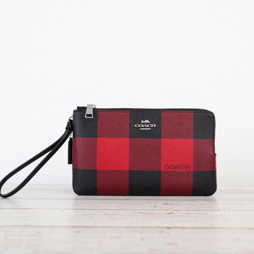 NWT Coach Double Zip Wallet with Buffalo Plaid